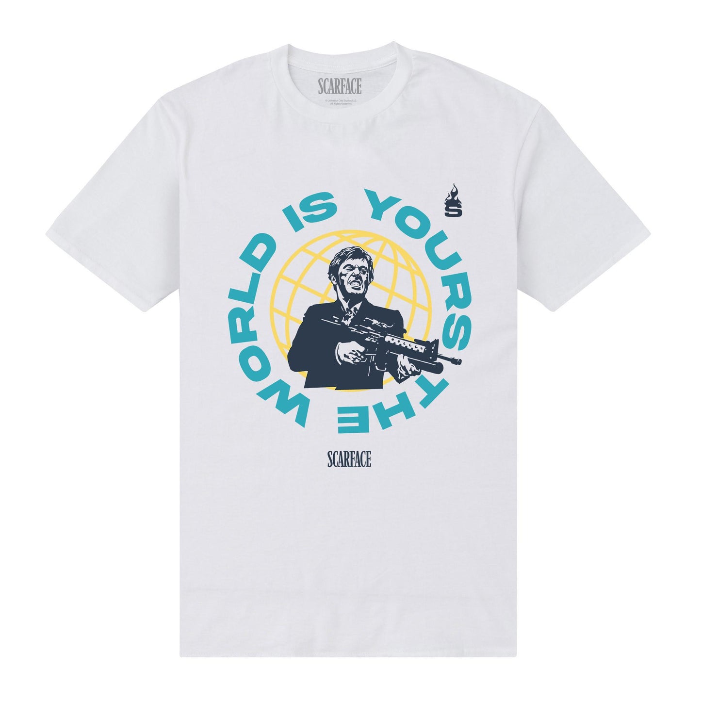 White - Front - Scarface Unisex Adult The World Is Yours T-Shirt