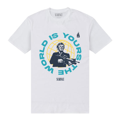 White - Front - Scarface Unisex Adult The World Is Yours T-Shirt