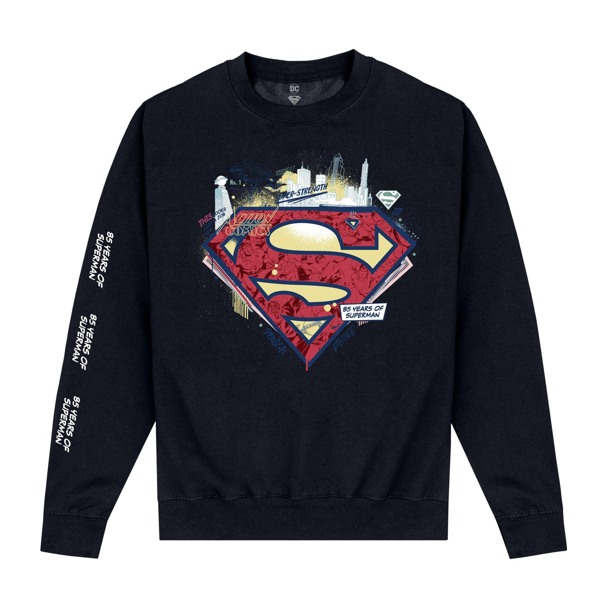 Black - Front - Superman Unisex Adult 85th Anniversary Sweatshirt