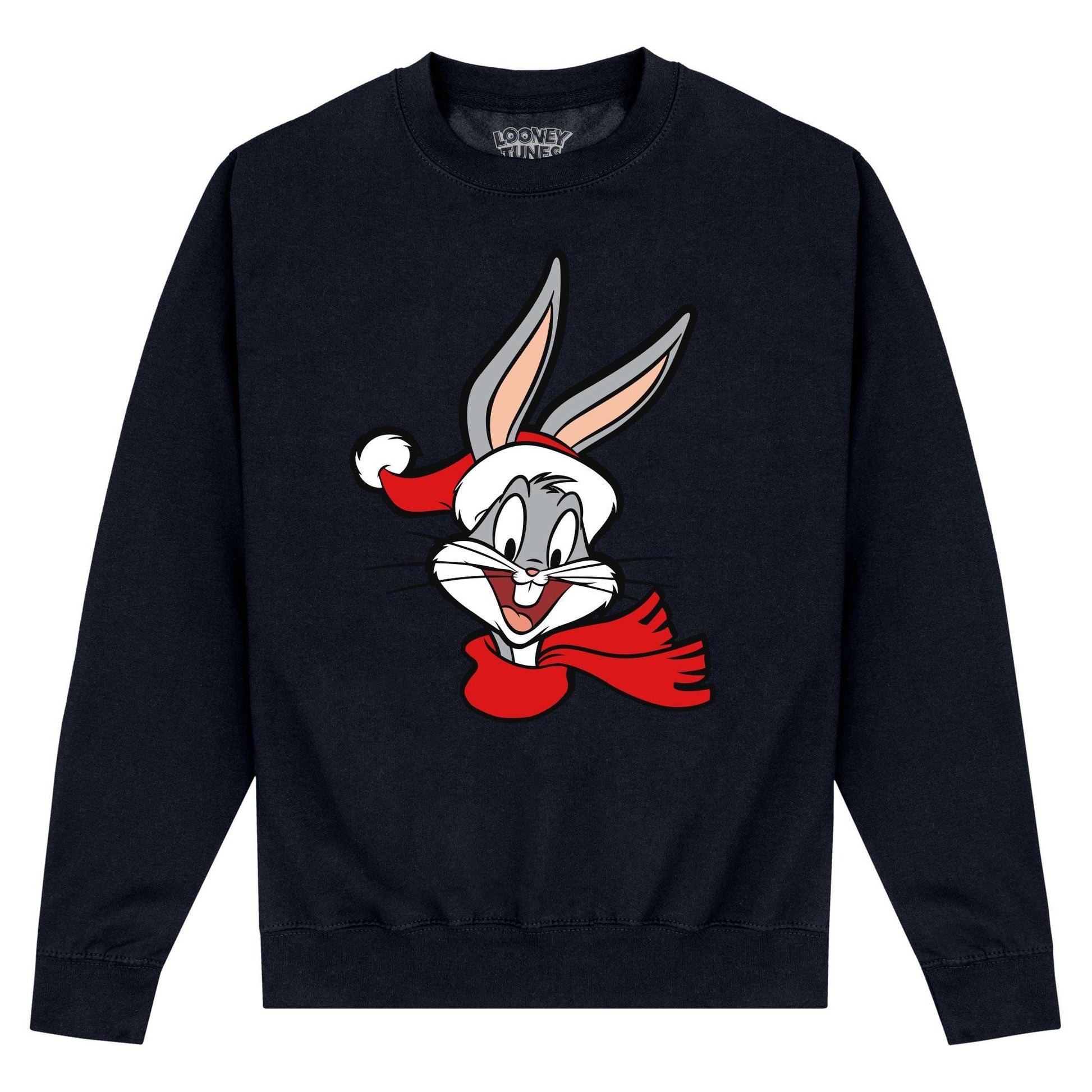 Black - Front - Looney Tunes Unisex Adult Bugs Bunny Christmas Sweatshirt