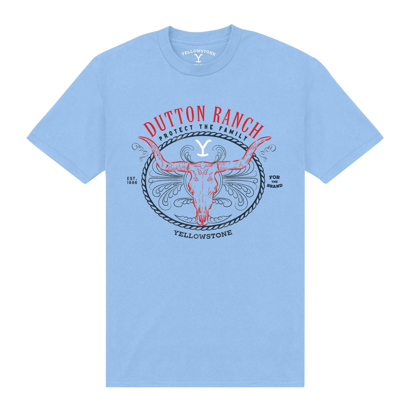 Sky Blue - Front - Yellowstone Unisex Adult Skull T-Shirt