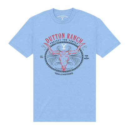 Sky Blue - Front - Yellowstone Unisex Adult Skull T-Shirt