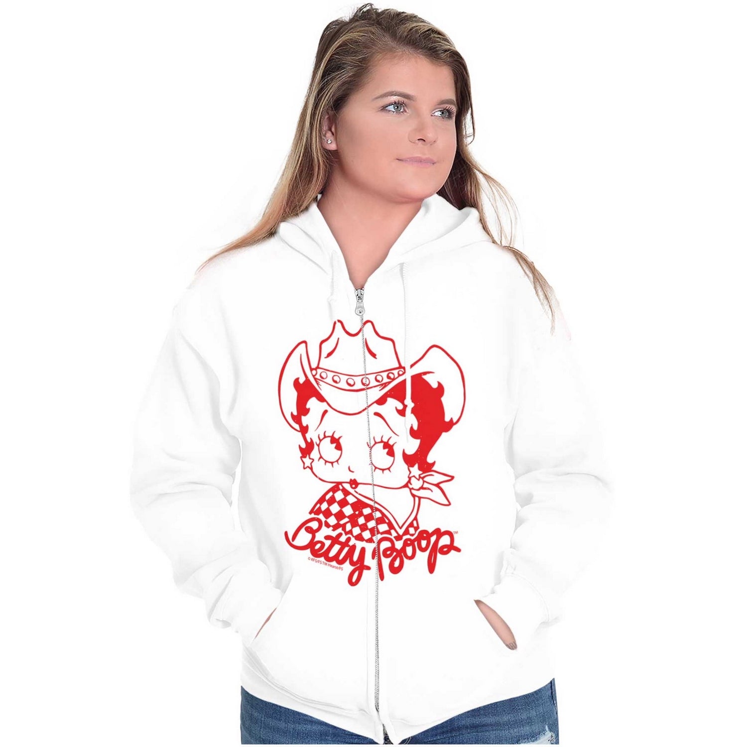 White - Side - Betty Boop Unisex Adult Cowgirl Hoodie