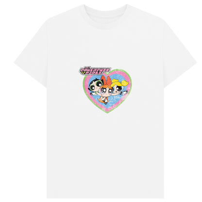 White - Front - The Powerpuff Girls Unisex Adult Faded Heart T-Shirt