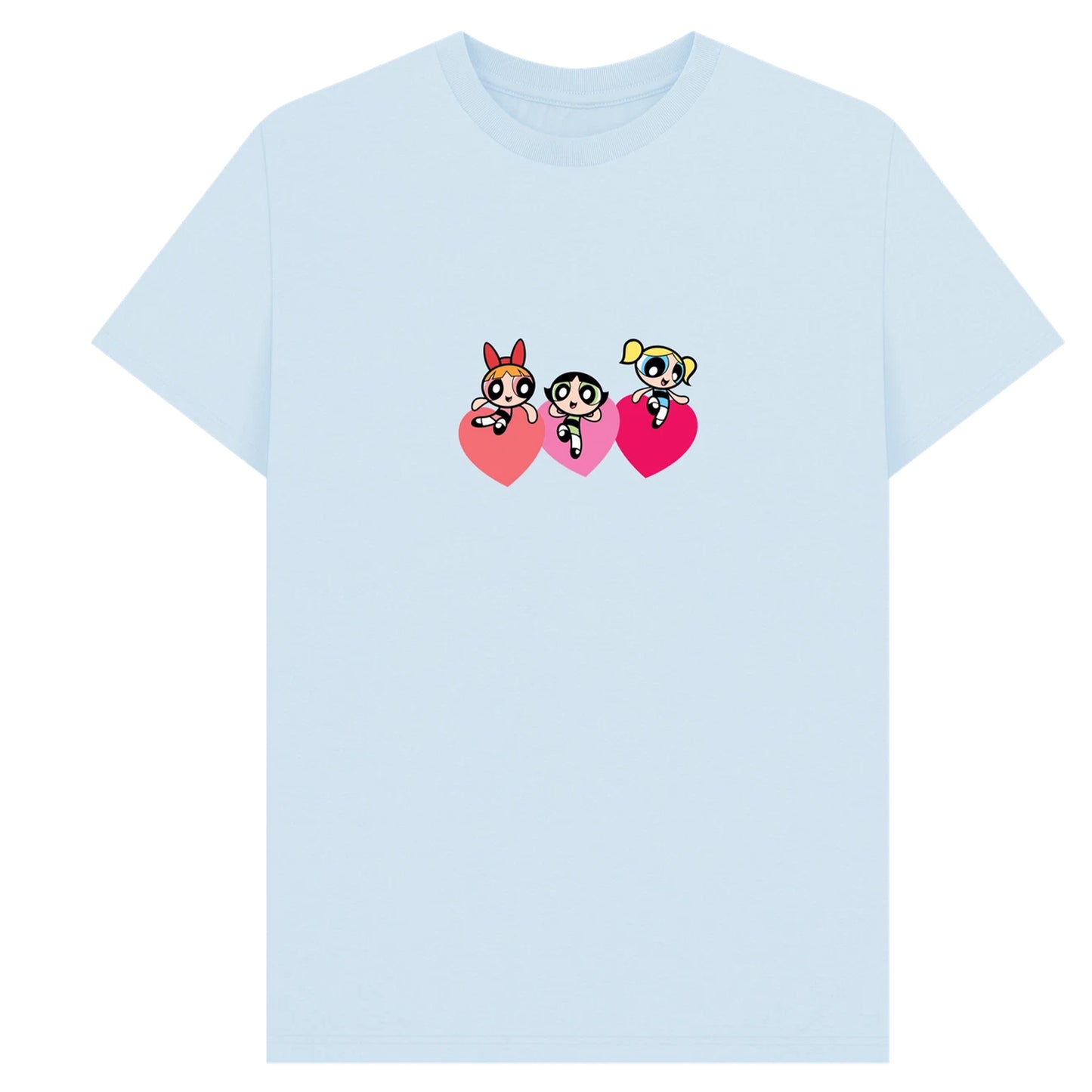 Light Blue - Front - The Powerpuff Girls Unisex Adult Triple Heart T-Shirt