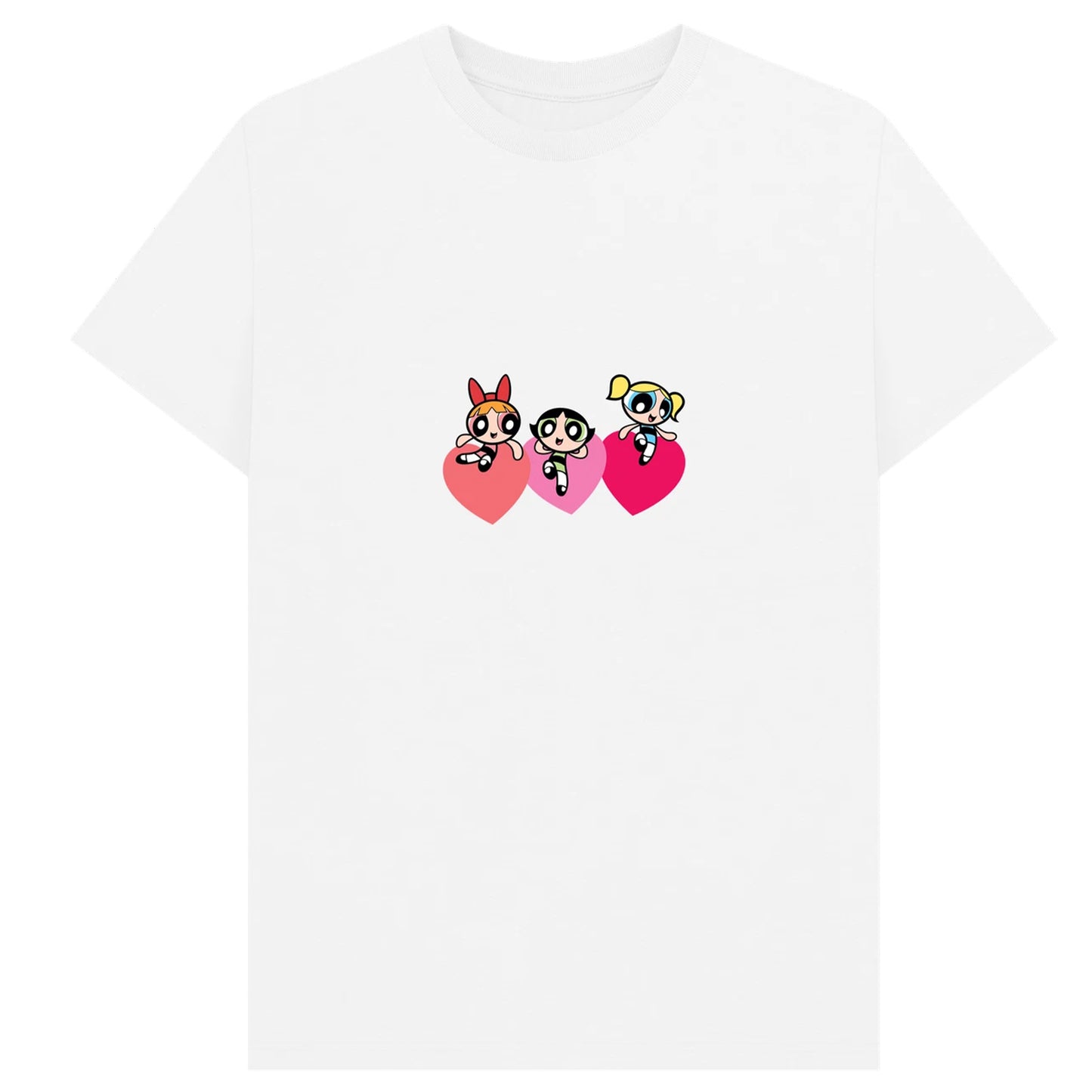 White - Front - The Powerpuff Girls Unisex Adult Triple Heart T-Shirt