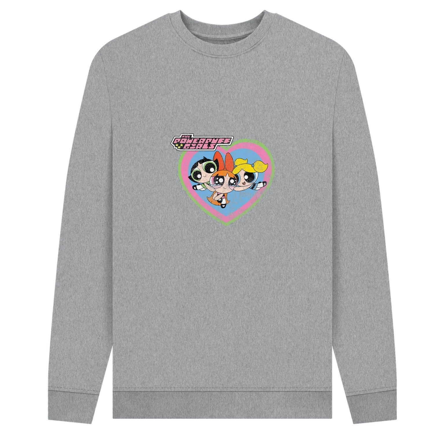 Heather Grey - Front - The Powerpuff Girls Unisex Adult Faded Heart Sweatshirt