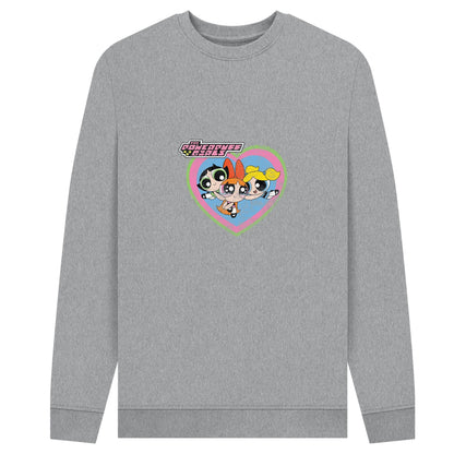 Heather Grey - Front - The Powerpuff Girls Unisex Adult Faded Heart Sweatshirt