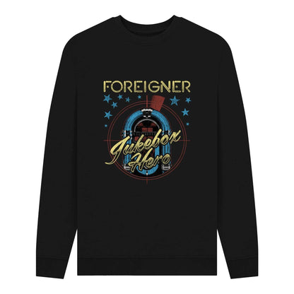 Black - Front - Foreigner Unisex Adult Jukebox Hero Graphic Sweatshirt