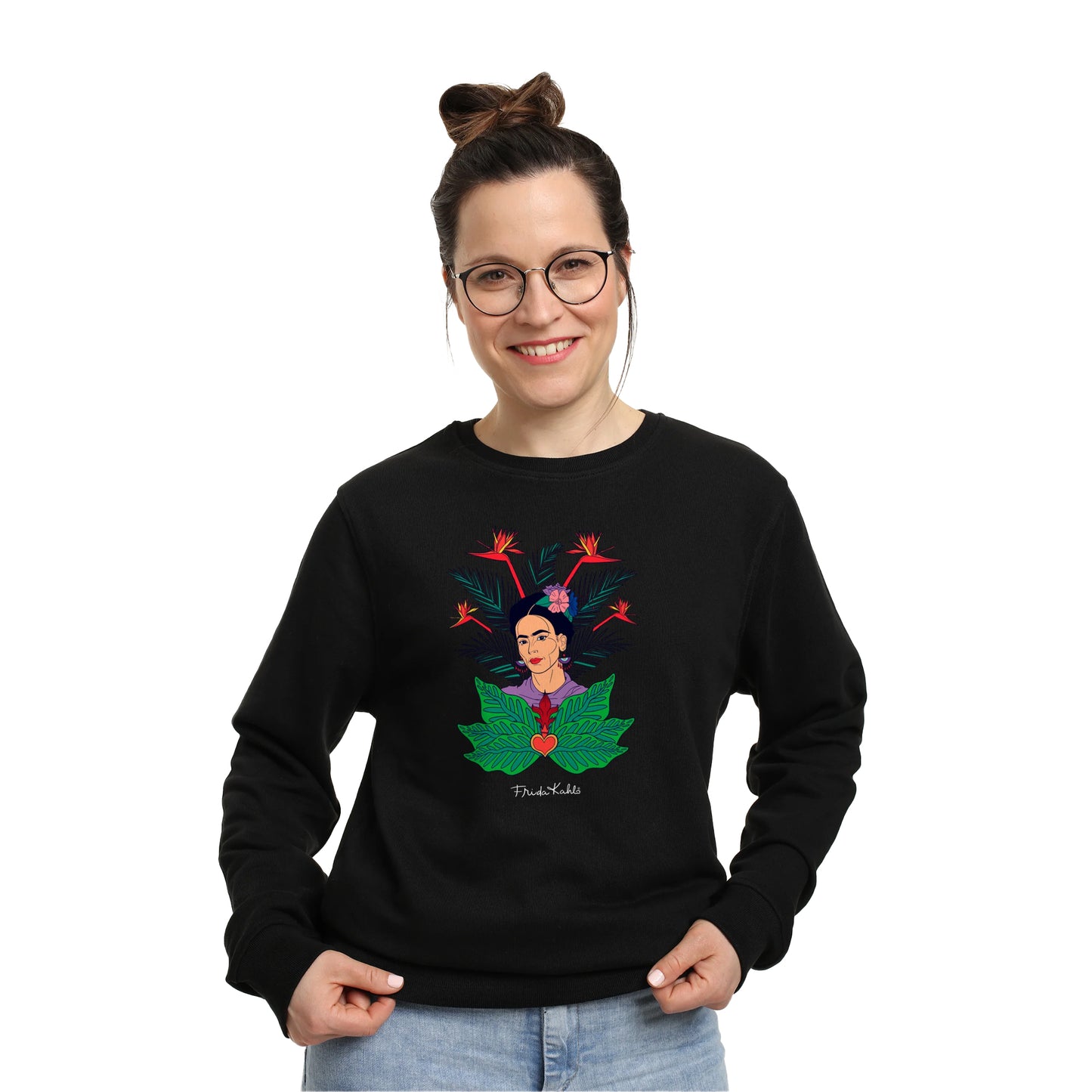 Black - Side - Frida Kahlo Unisex Adult Jungle Sweatshirt