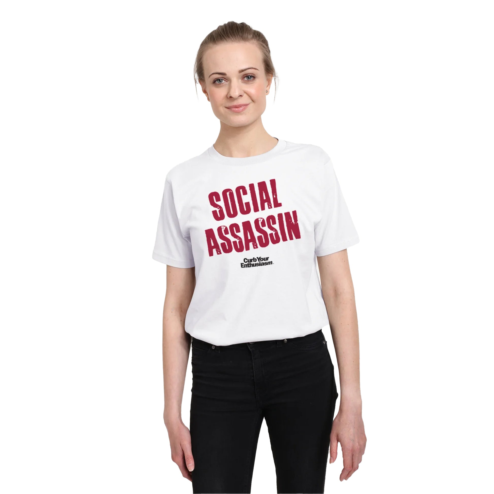 White - Side - Curb Your Enthusiasm Unisex Adult Social Assassin T-Shirt