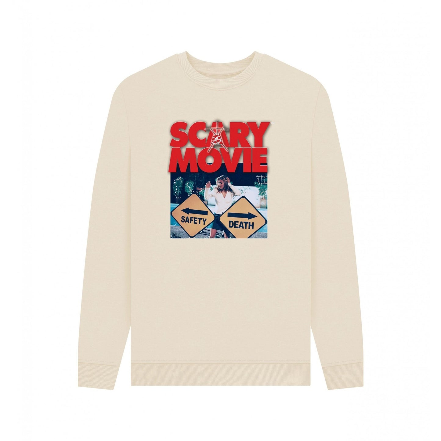 Oat - Front - Scary Movie Unisex Adult Safety Vs Death Sweatshirt