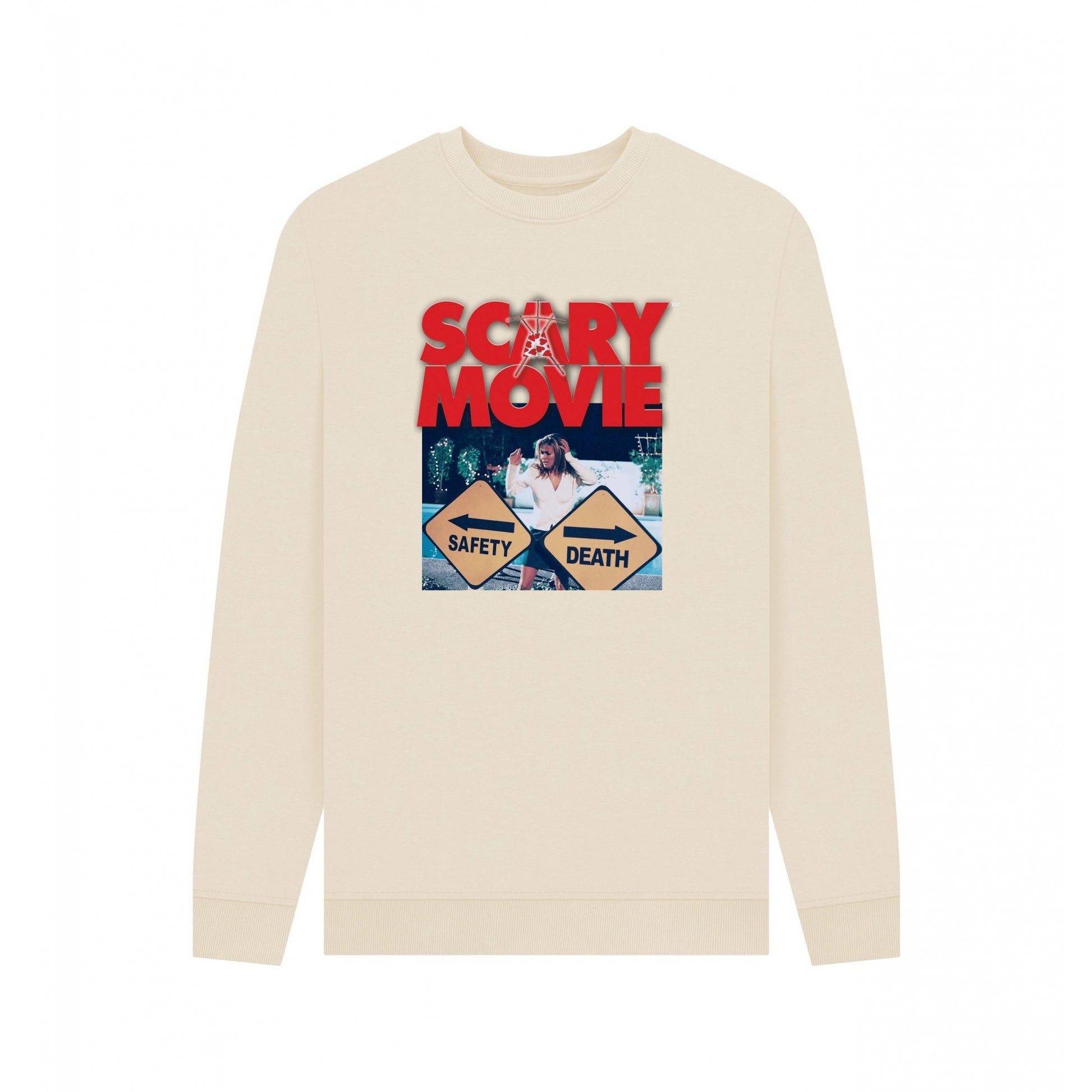 Oat - Front - Scary Movie Unisex Adult Safety Vs Death Sweatshirt