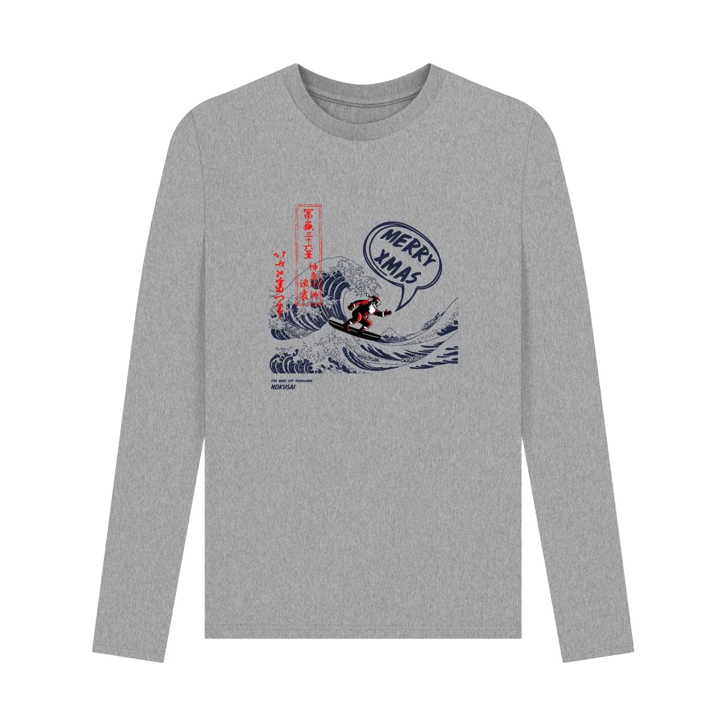 Athletic Grey - Front - Apoh Unisex Adult Santa Great Wave Merry Xmas Hokusai Long-Sleeved T-Shirt