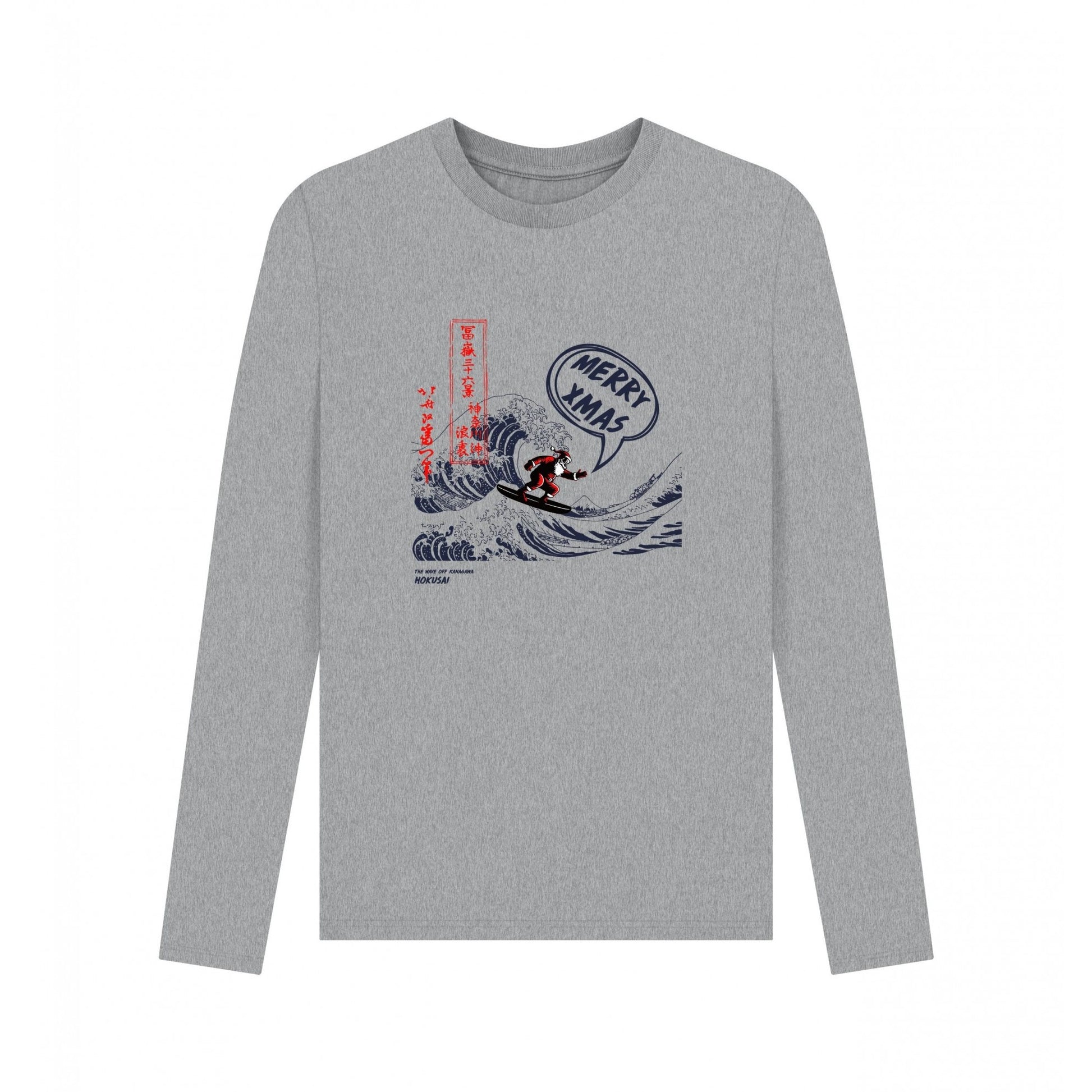 Athletic Grey - Front - Apoh Unisex Adult Santa Great Wave Merry Xmas Hokusai Long-Sleeved T-Shirt
