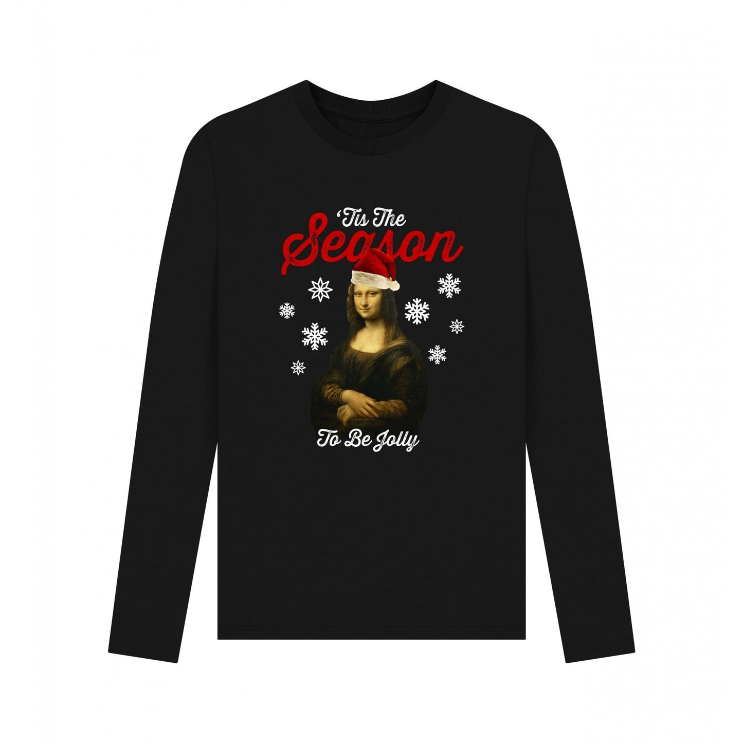 Black - Front - Apoh Unisex Adult Mona Lisa Tis The Season Long-Sleeved T-Shirt