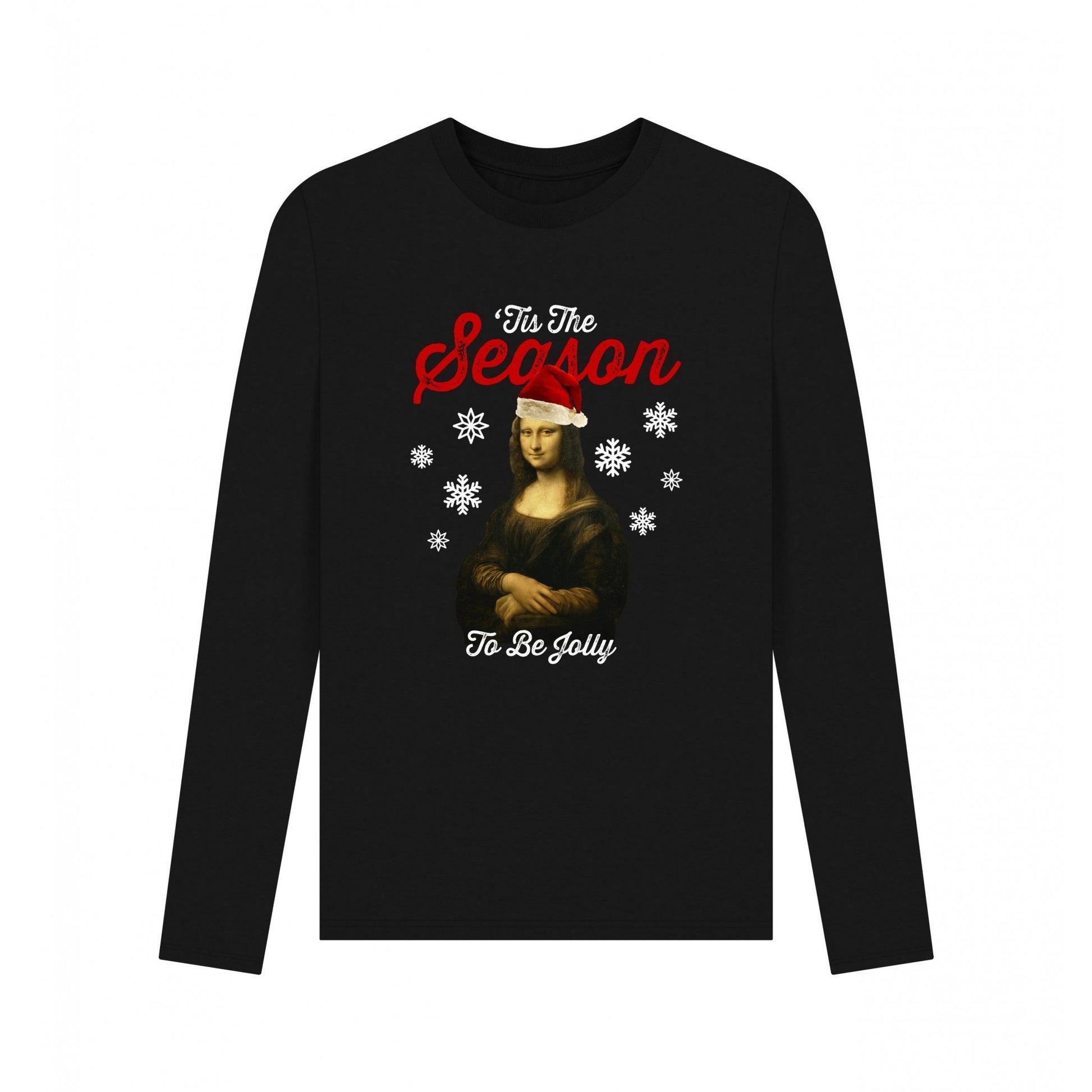 Black - Front - Apoh Unisex Adult Mona Lisa Tis The Season Long-Sleeved T-Shirt