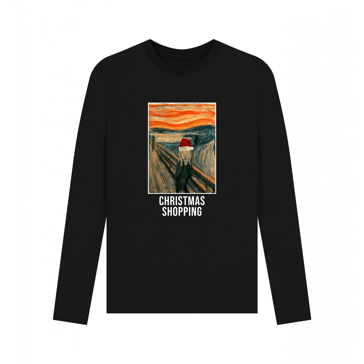 Black - Front - Apoh Unisex Adult Christmas Shopping Edvard Munch Long-Sleeved T-Shirt
