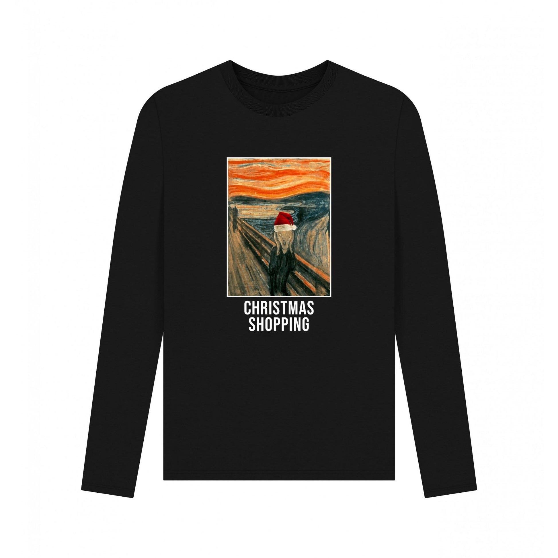 Black - Front - Apoh Unisex Adult Christmas Shopping Edvard Munch Long-Sleeved T-Shirt