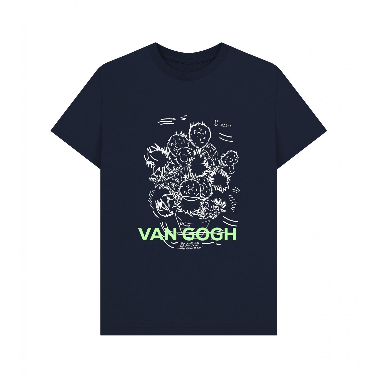 Navy Blue - Front - Apoh Unisex Adult Sunflowers Scribble Vincent Van Gogh T-Shirt