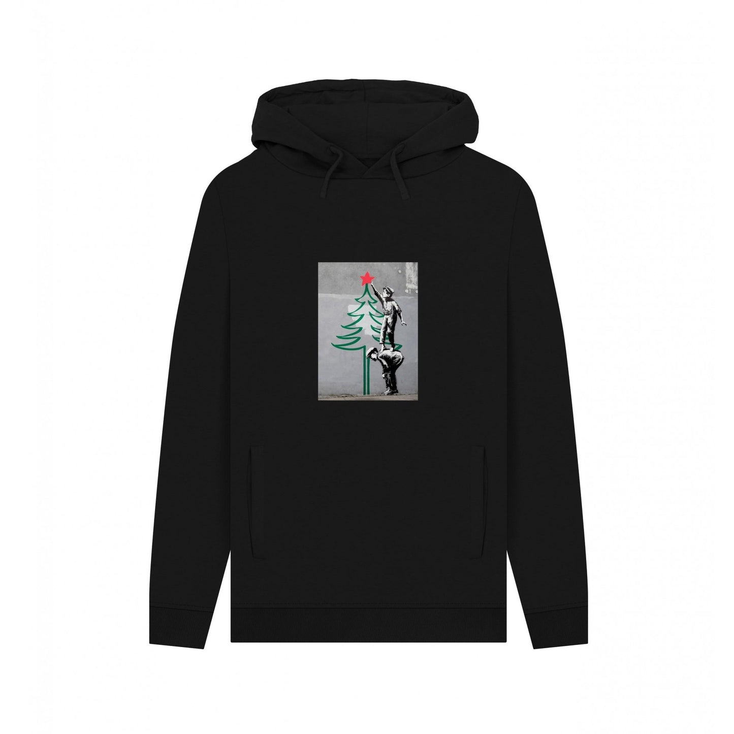 Black - Front - Apoh Unisex Adult Christmas Tree Banksy Hoodie