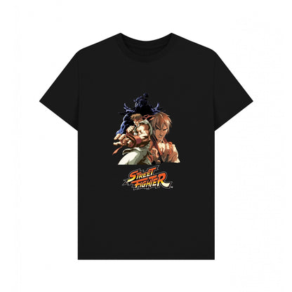 Black - Front - Street Fighter Unisex Adult Group Pose T-Shirt