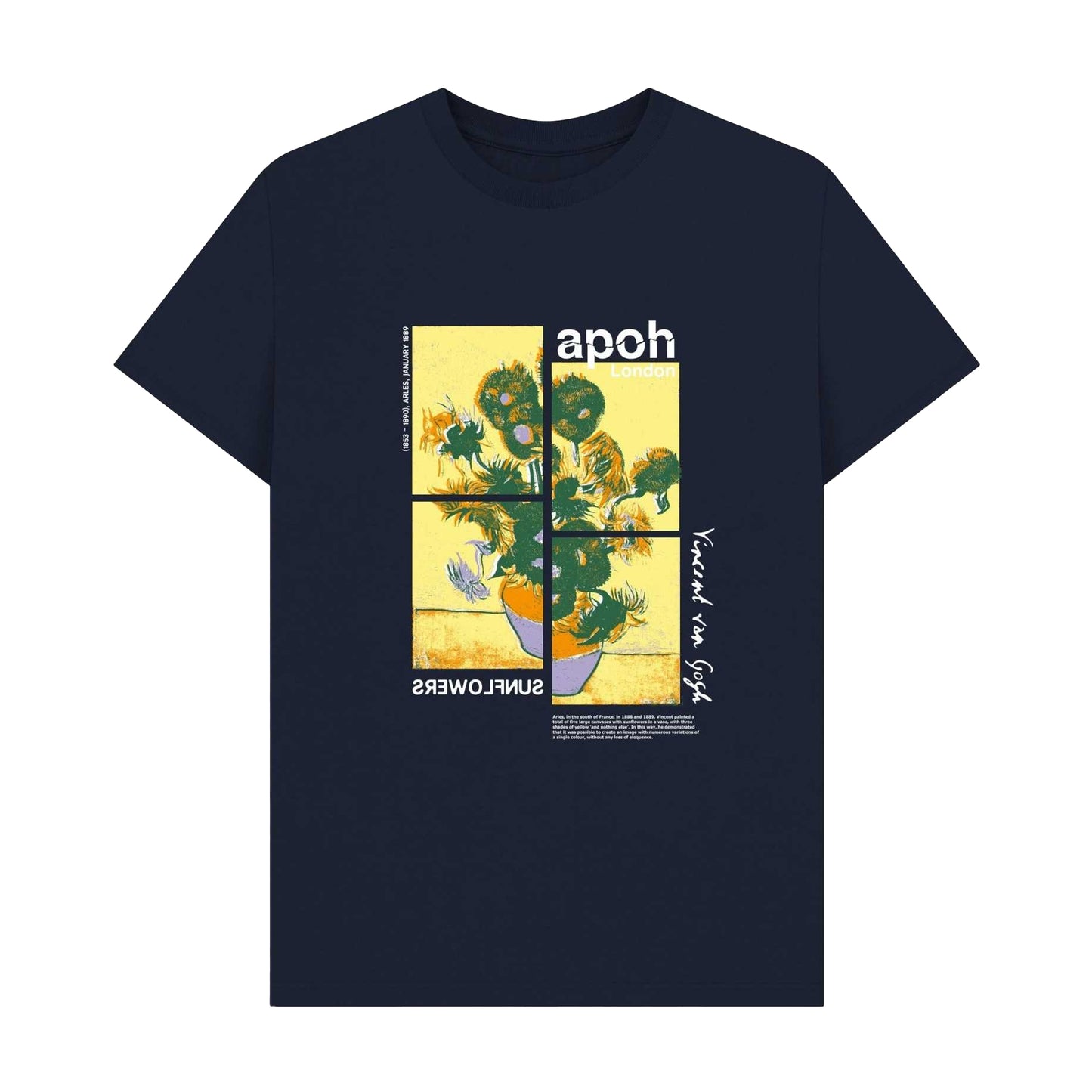 Navy Blue - Front - Apoh Unisex Adult Sunflowers Jigsaw Vincent Van Gogh T-Shirt