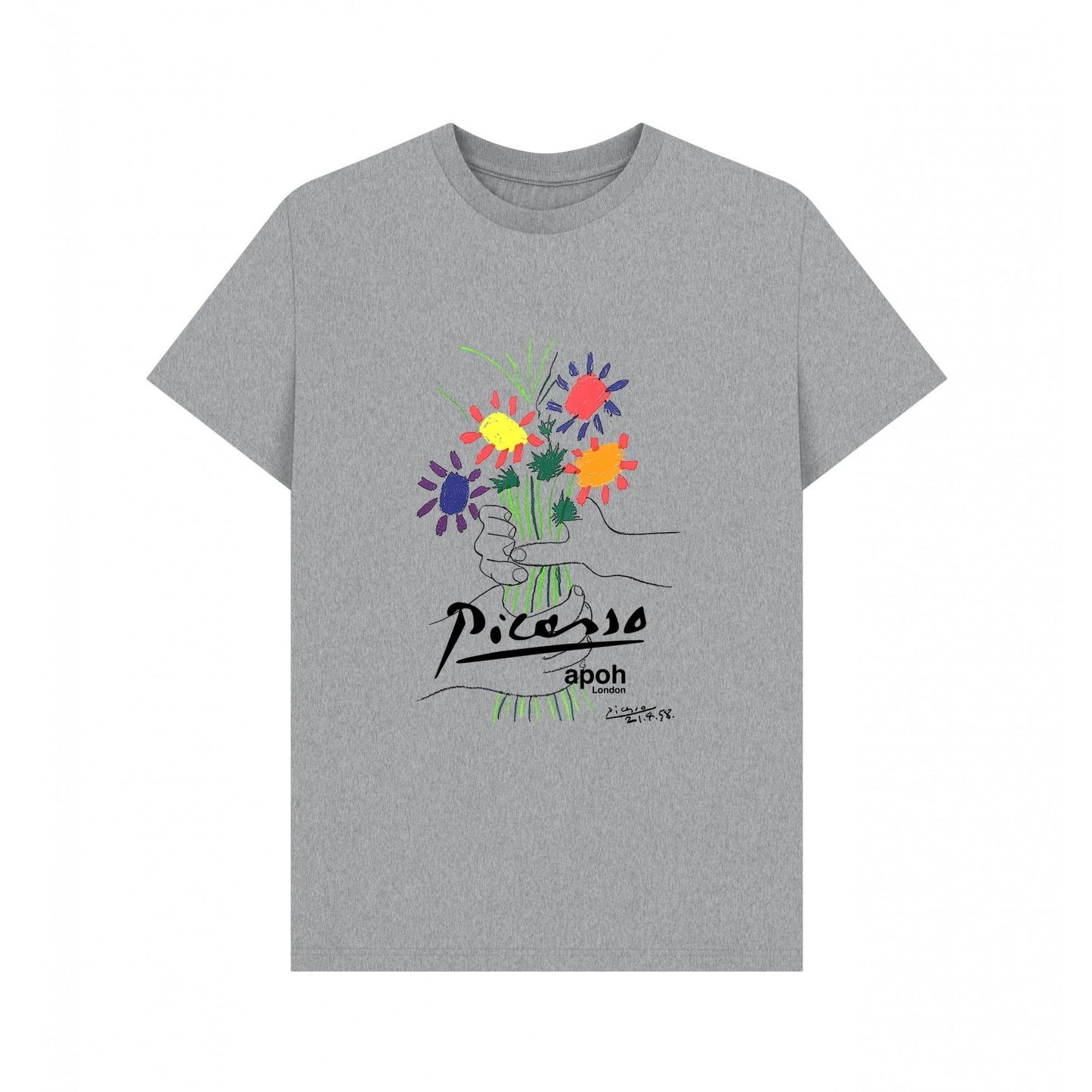 Athletic Grey - Back - Apoh Unisex Adult Flowers Picasso T-Shirt