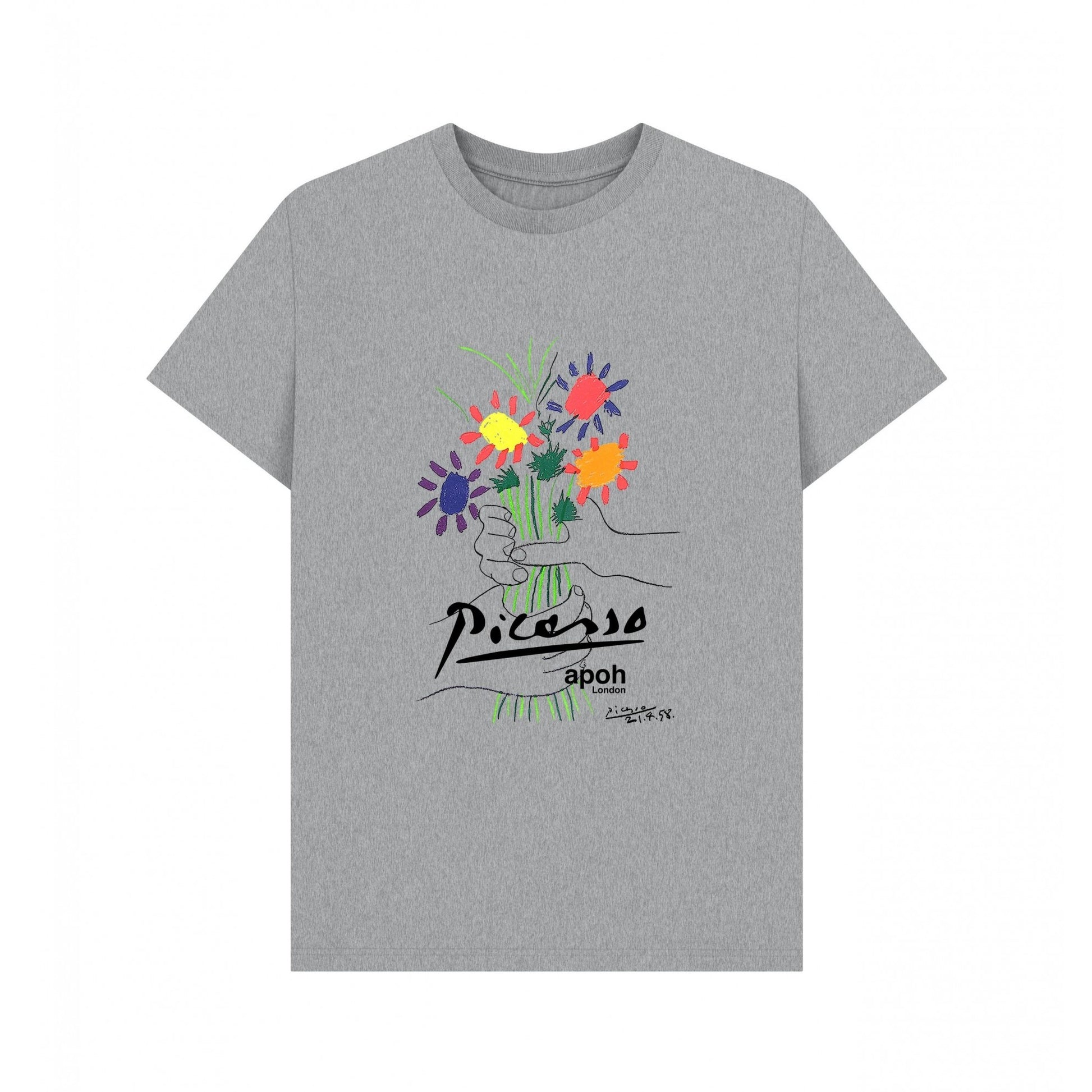 Athletic Grey - Back - Apoh Unisex Adult Flowers Picasso T-Shirt