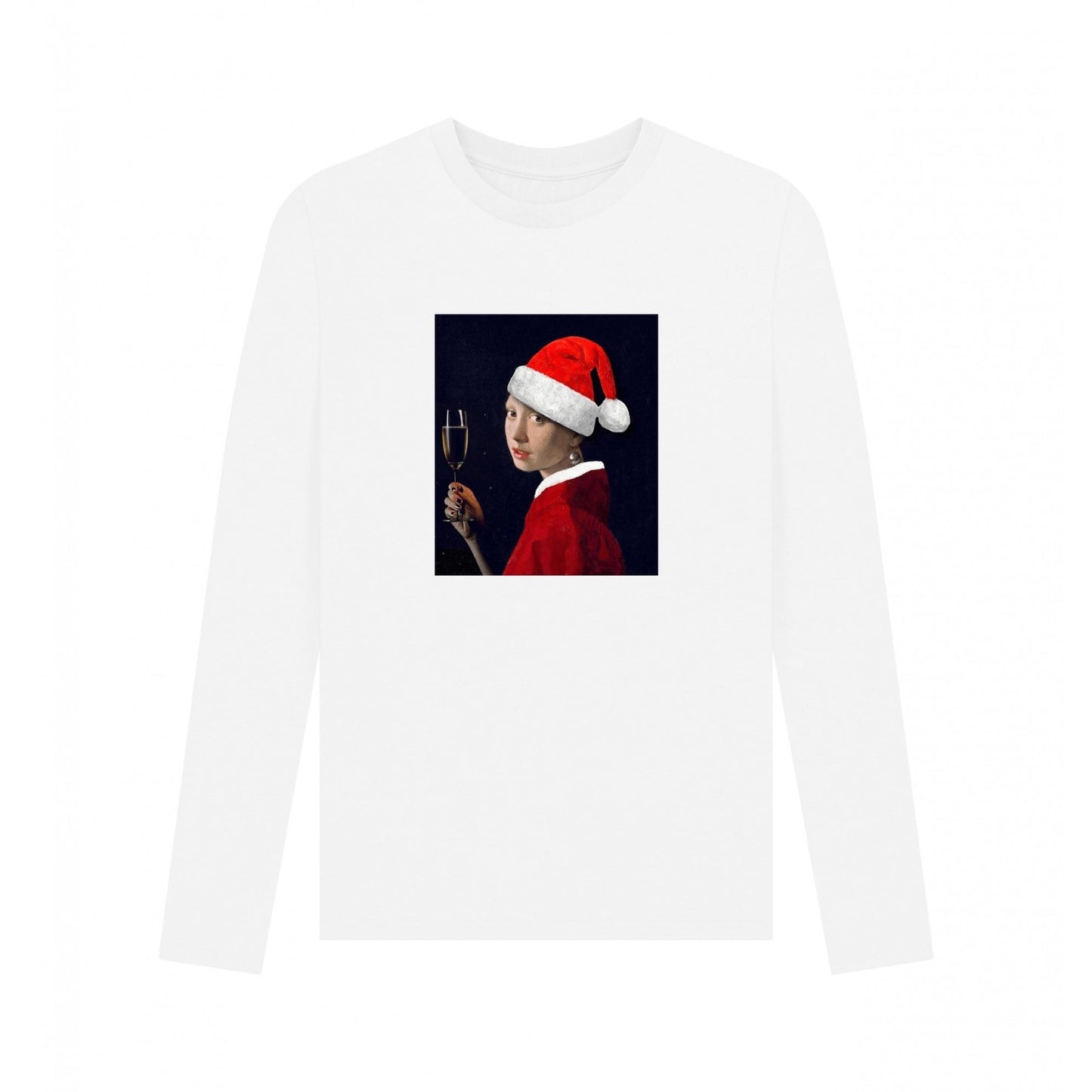 White - Front - Apoh Unisex Adult Vermeer Girl With Pearl Earring Santa Long-Sleeved T-Shirt
