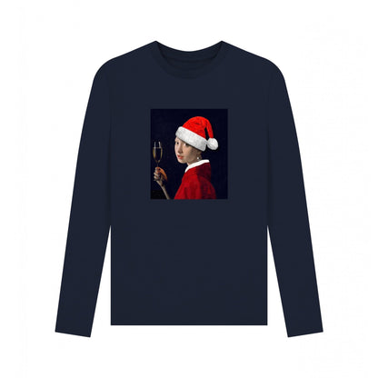 Navy Blue - Front - Apoh Unisex Adult Vermeer Girl With Pearl Earring Santa Long-Sleeved T-Shirt