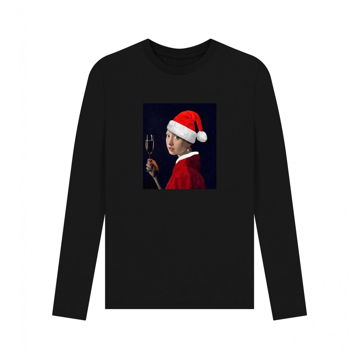 Black - Front - Apoh Unisex Adult Vermeer Girl With Pearl Earring Santa Long-Sleeved T-Shirt