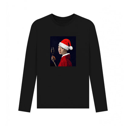 Black - Front - Apoh Unisex Adult Vermeer Girl With Pearl Earring Santa Long-Sleeved T-Shirt