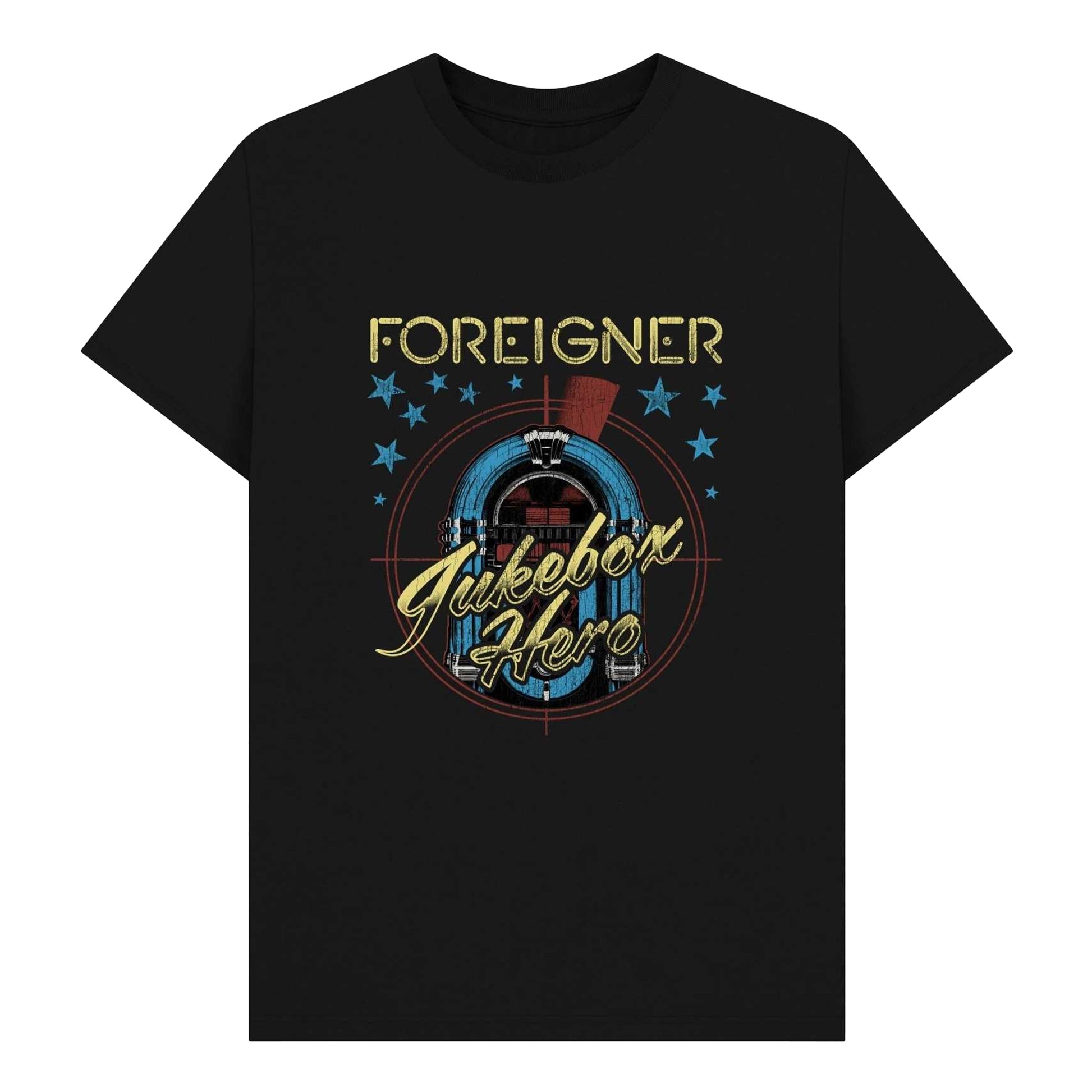 Black - Front - Foreigner Unisex Adult Jukebox Graphic T-Shirt