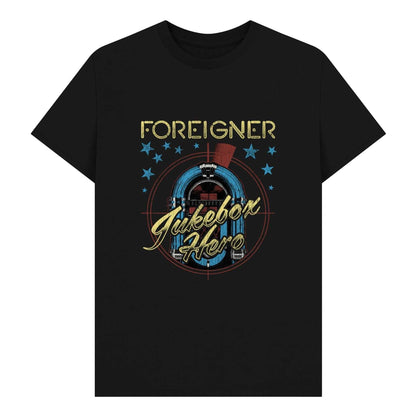Black - Front - Foreigner Unisex Adult Jukebox Graphic T-Shirt