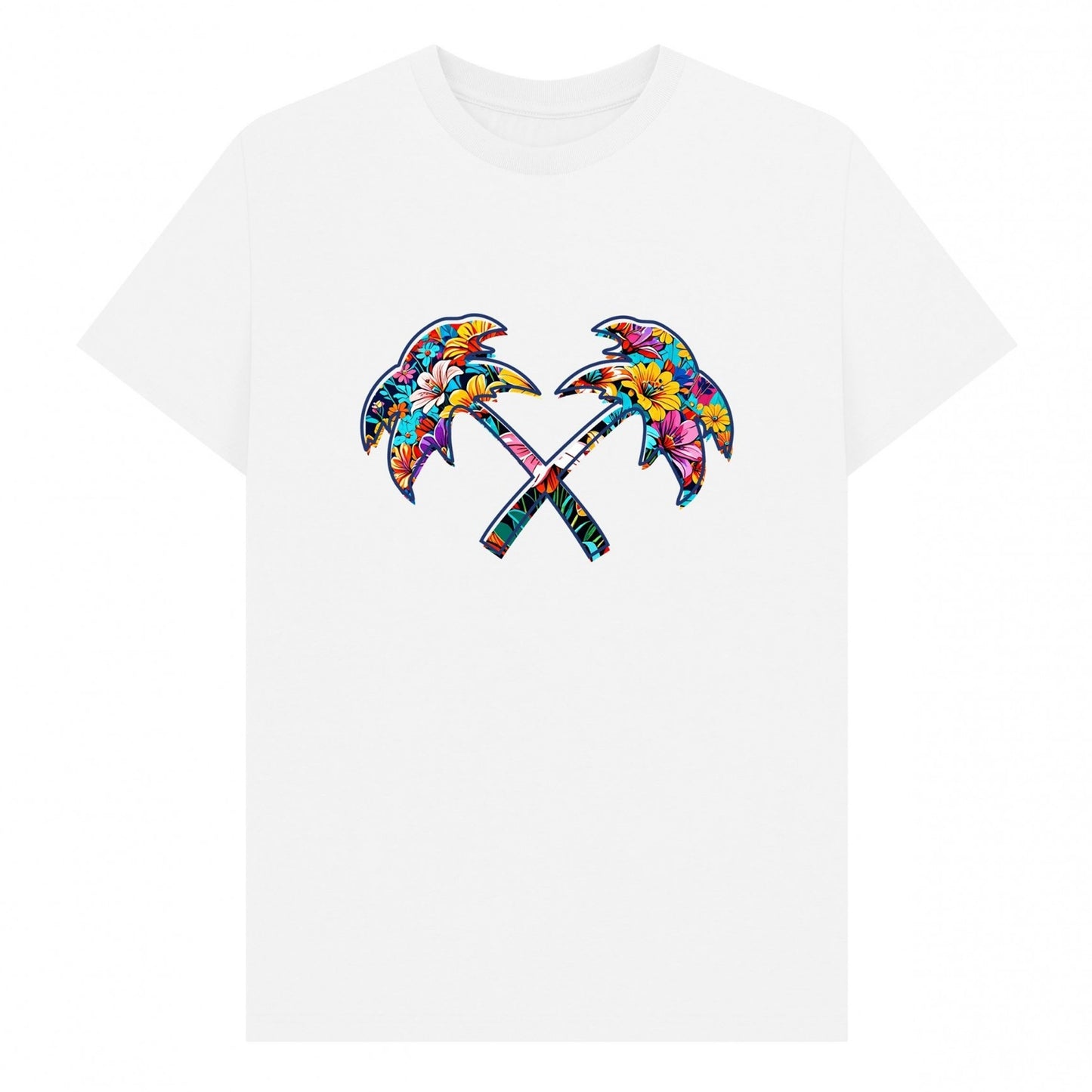 White - Front - Trainer Spotter Unisex Adult Cross Palm Flowers T-Shirt