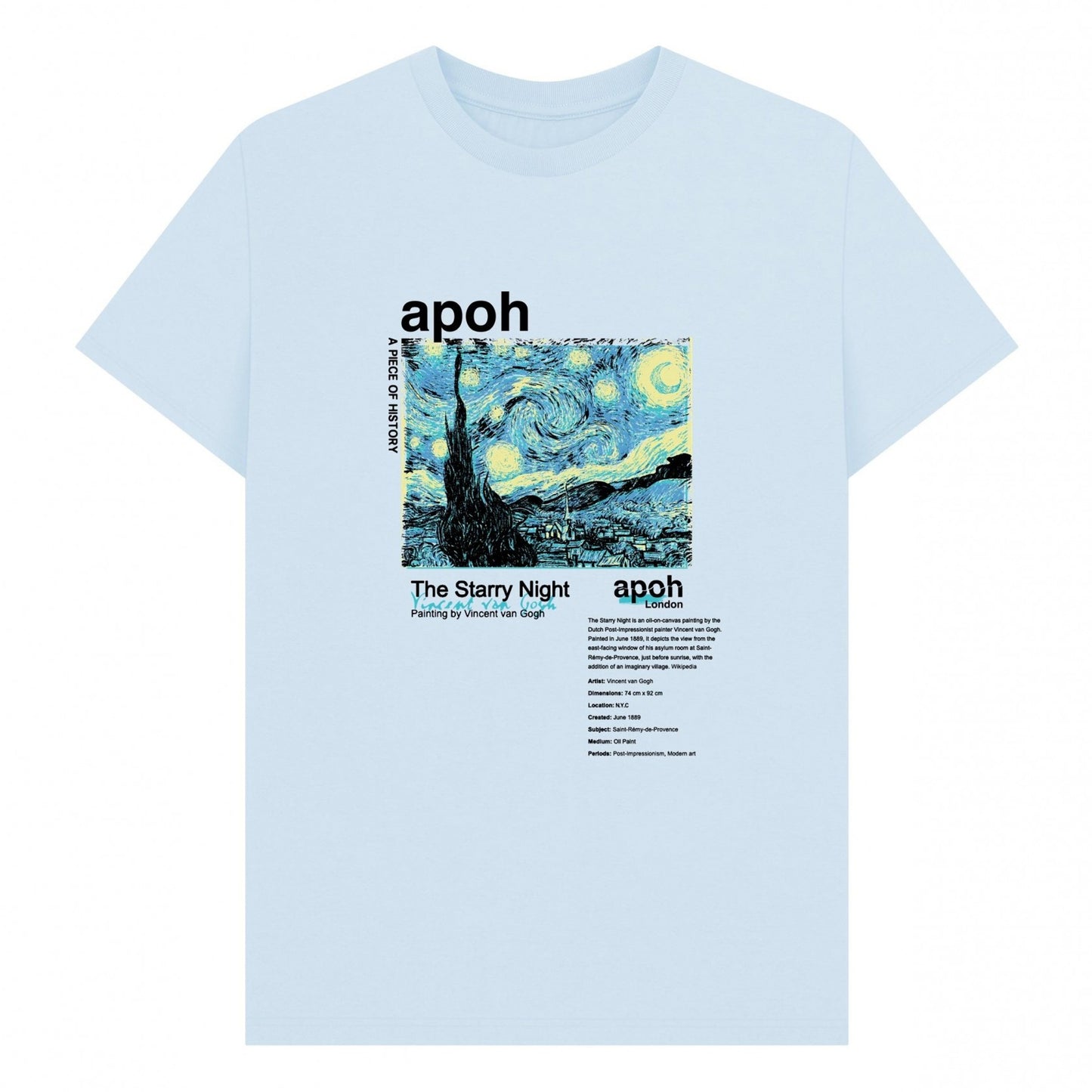 Sky Blue - Front - Apoh Unisex Adult Starry Night Text Vincent Van Gogh T-Shirt
