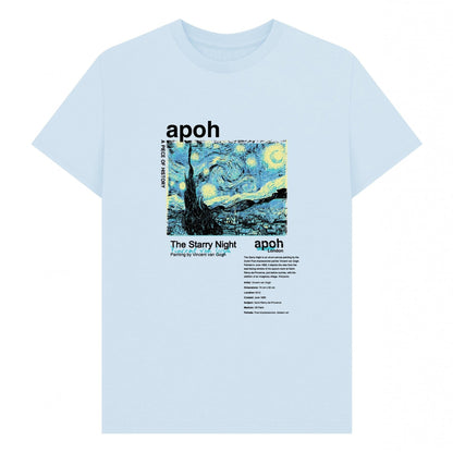 Sky Blue - Front - Apoh Unisex Adult Starry Night Text Vincent Van Gogh T-Shirt