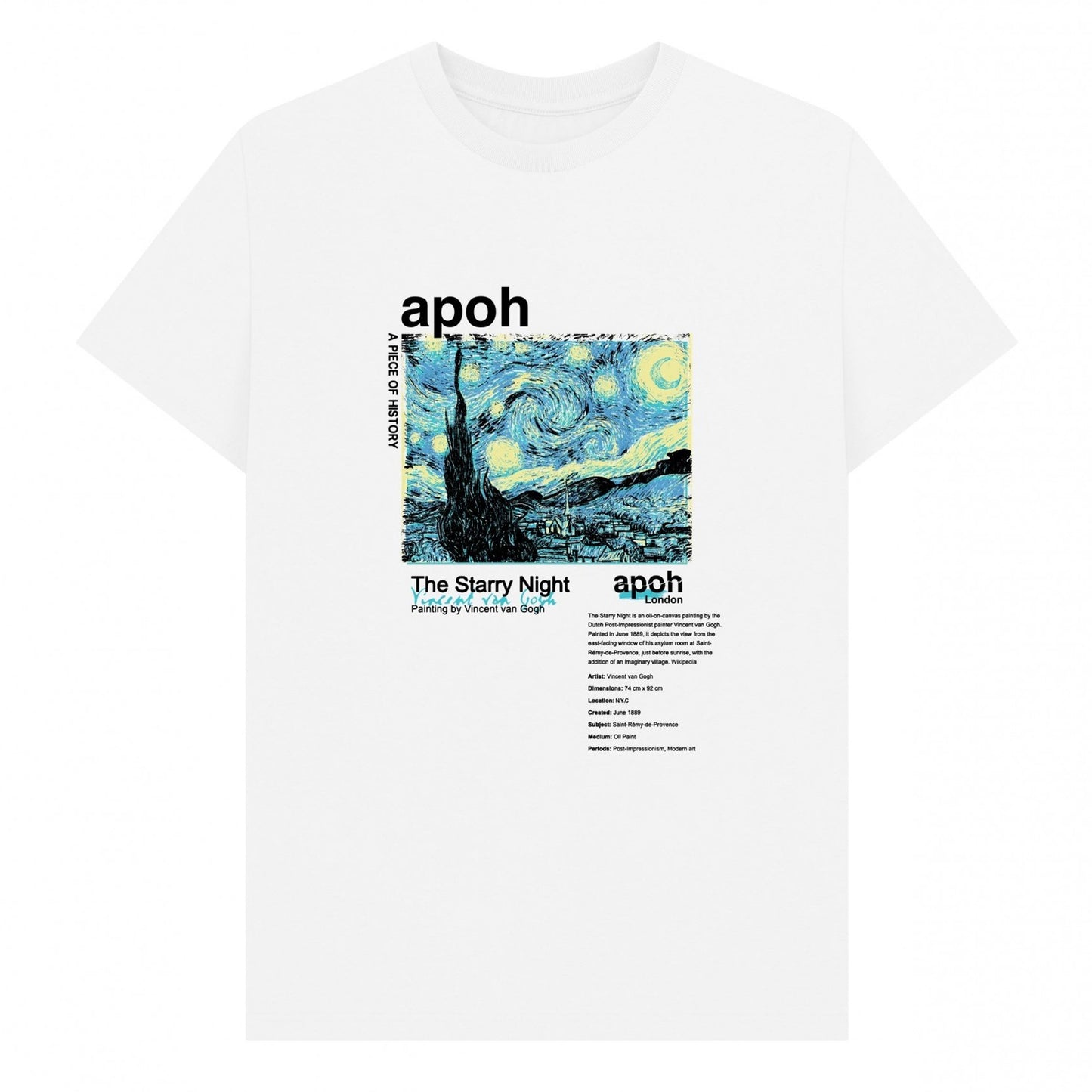 White - Front - Apoh Unisex Adult Starry Night Text Vincent Van Gogh T-Shirt