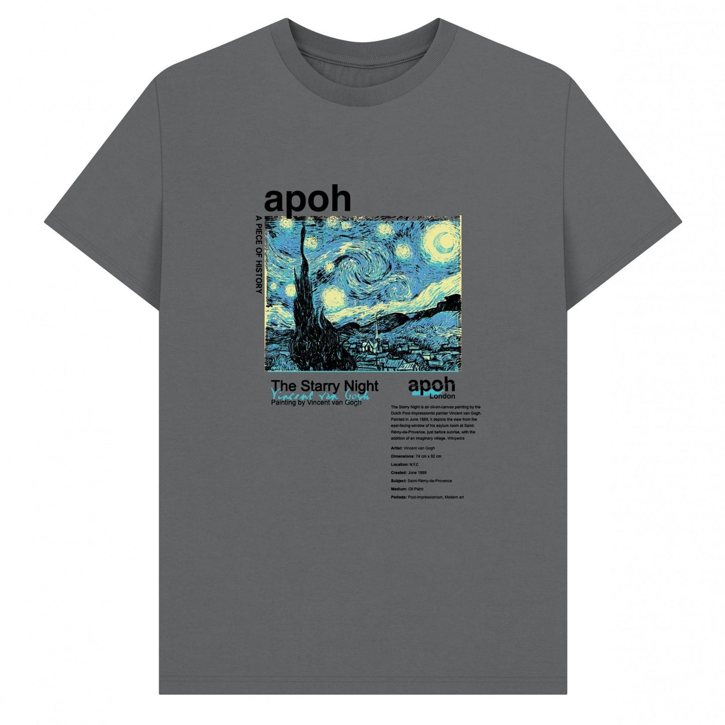 Slate Grey - Front - Apoh Unisex Adult Starry Night Text Vincent Van Gogh T-Shirt