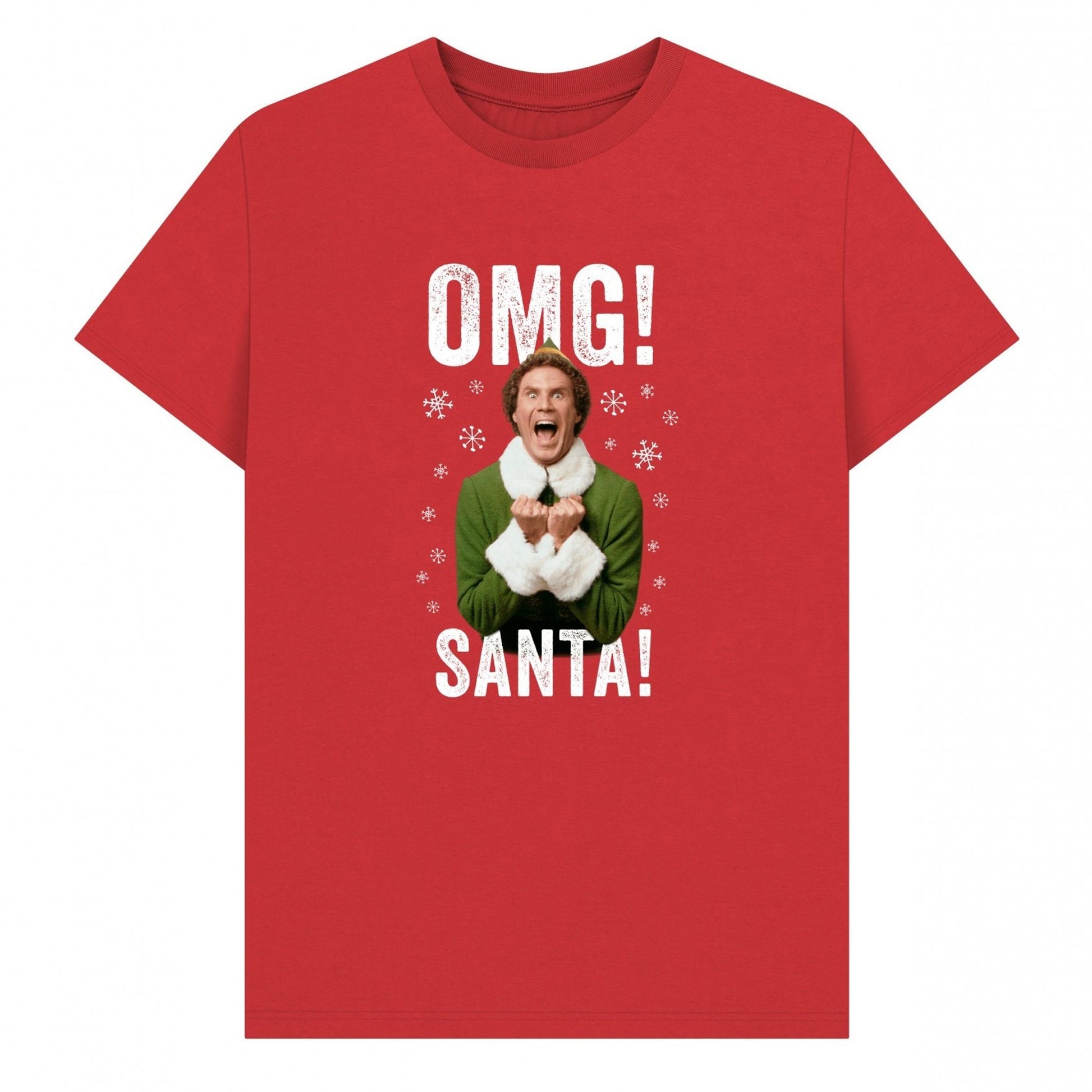 Red - Front - Elf Unisex Adult OMG Santa Graphic T-Shirt