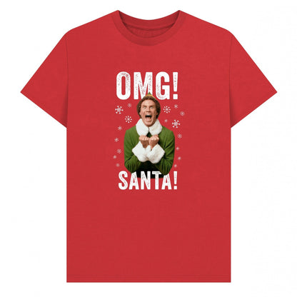 Red - Front - Elf Unisex Adult OMG Santa Graphic T-Shirt