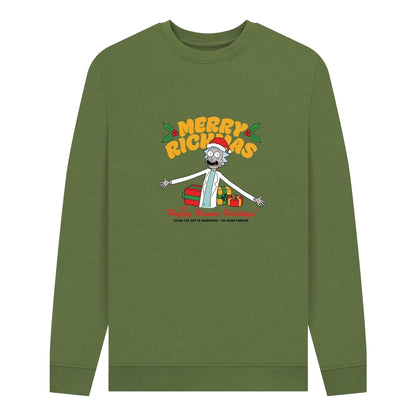 Khaki - Front - Rick And Morty Unisex Adult Happy Human Holidays Sweatshirt