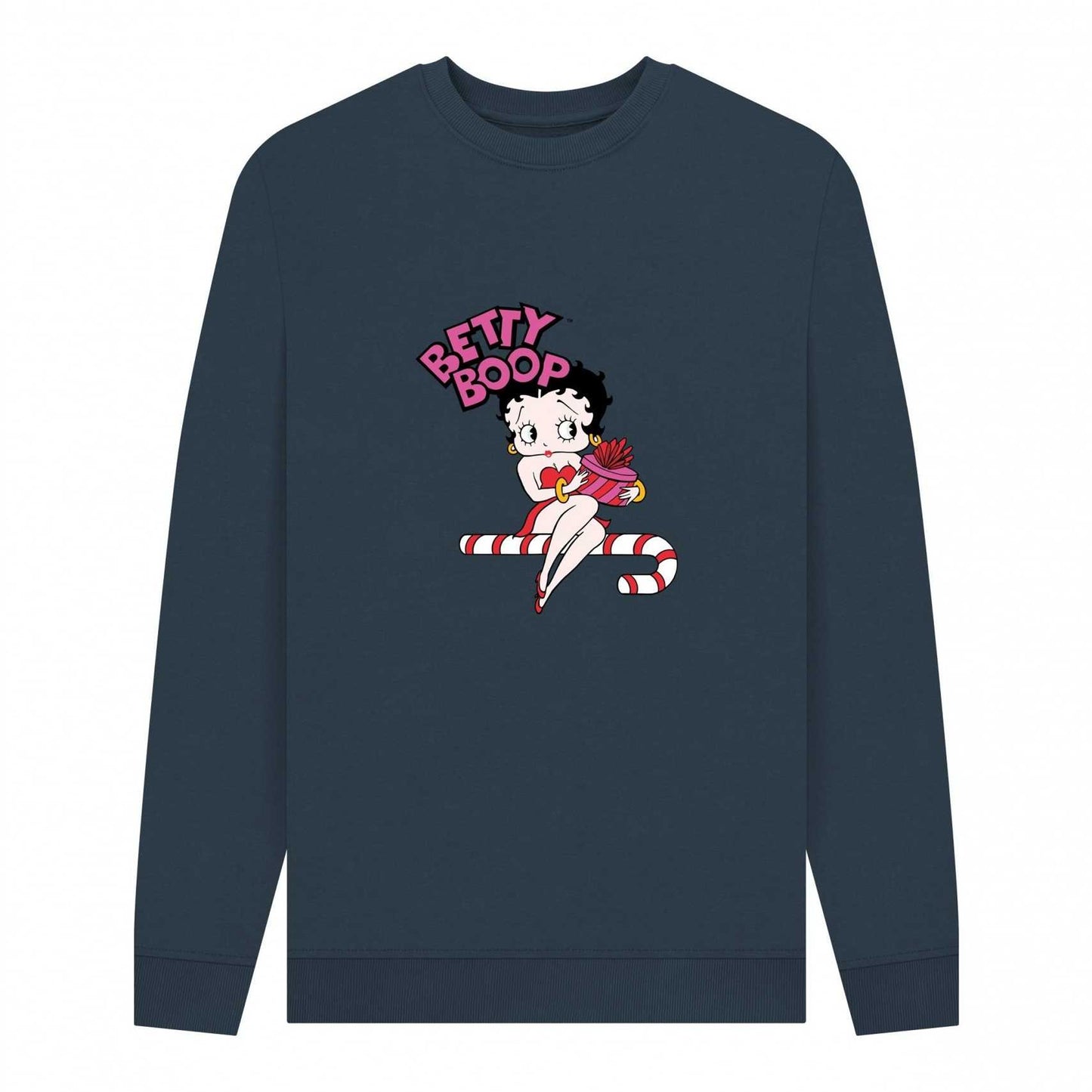 Navy Blue - Front - Betty Boop Unisex Adult Candy Cane Sweatshirt