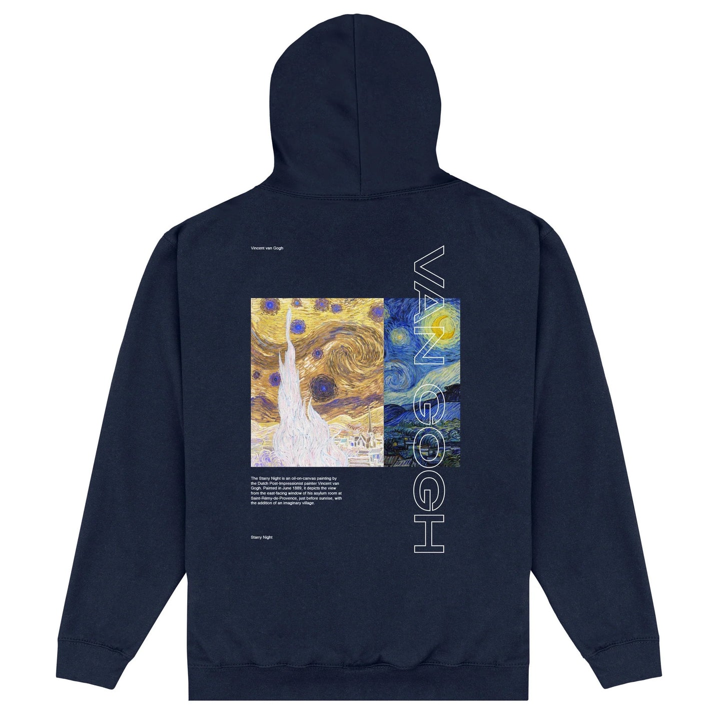 Navy - Back - Vincent Van Gogh Unisex Adult Starry Night Hoodie