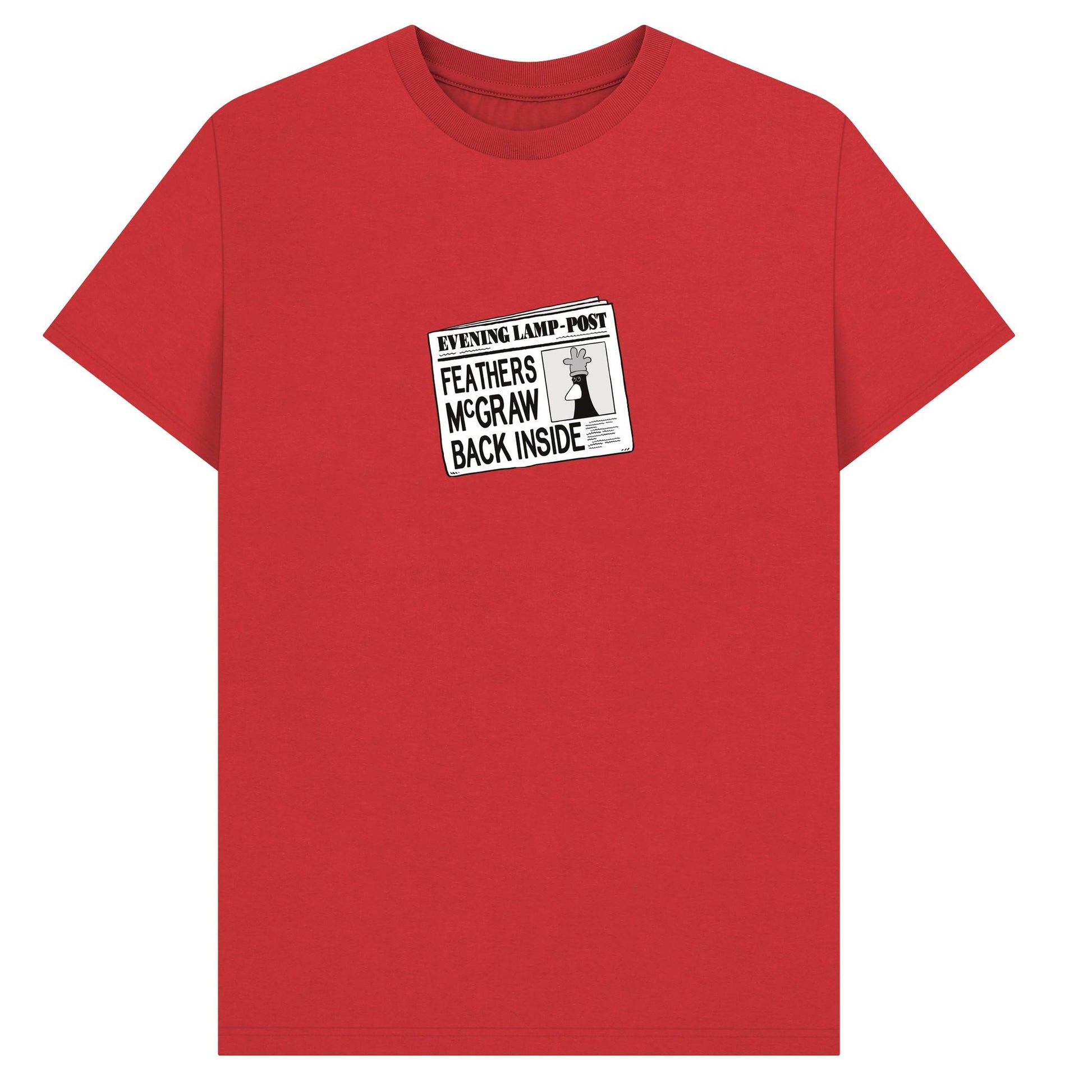 Red - Front - Wallace and Gromit Unisex Adult Caught Feathers McGraw T-Shirt