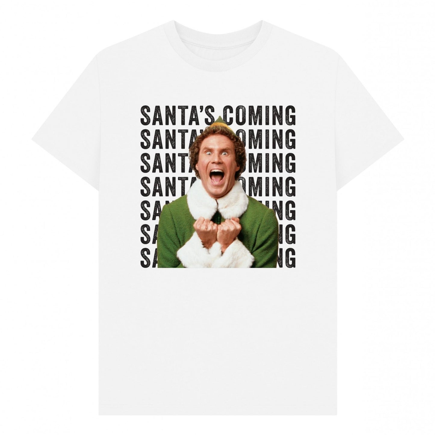 White - Front - Elf Unisex Adult Santa´s Coming Graphic T-Shirt