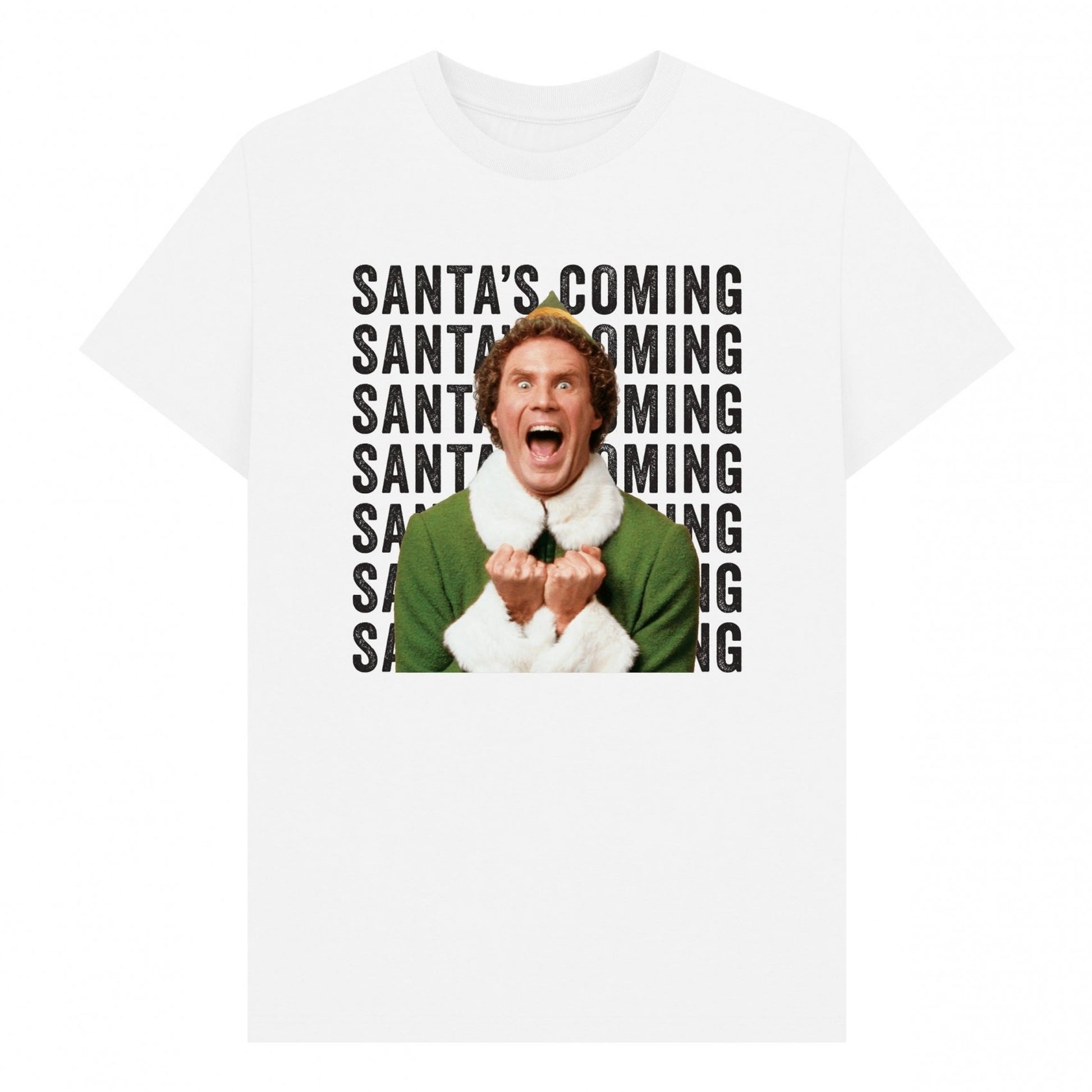 White - Front - Elf Unisex Adult Santa´s Coming Graphic T-Shirt