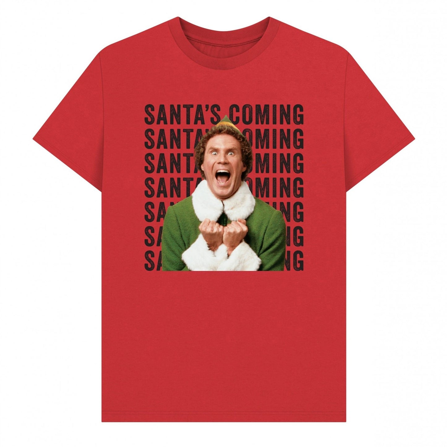Red - Front - Elf Unisex Adult Santa´s Coming Graphic T-Shirt