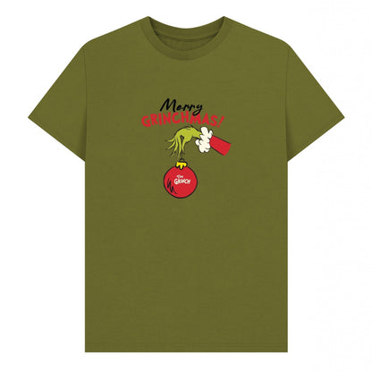Moss Green - Front - The Grinch Unisex Adult Merry Grinchmas Bauble T-Shirt